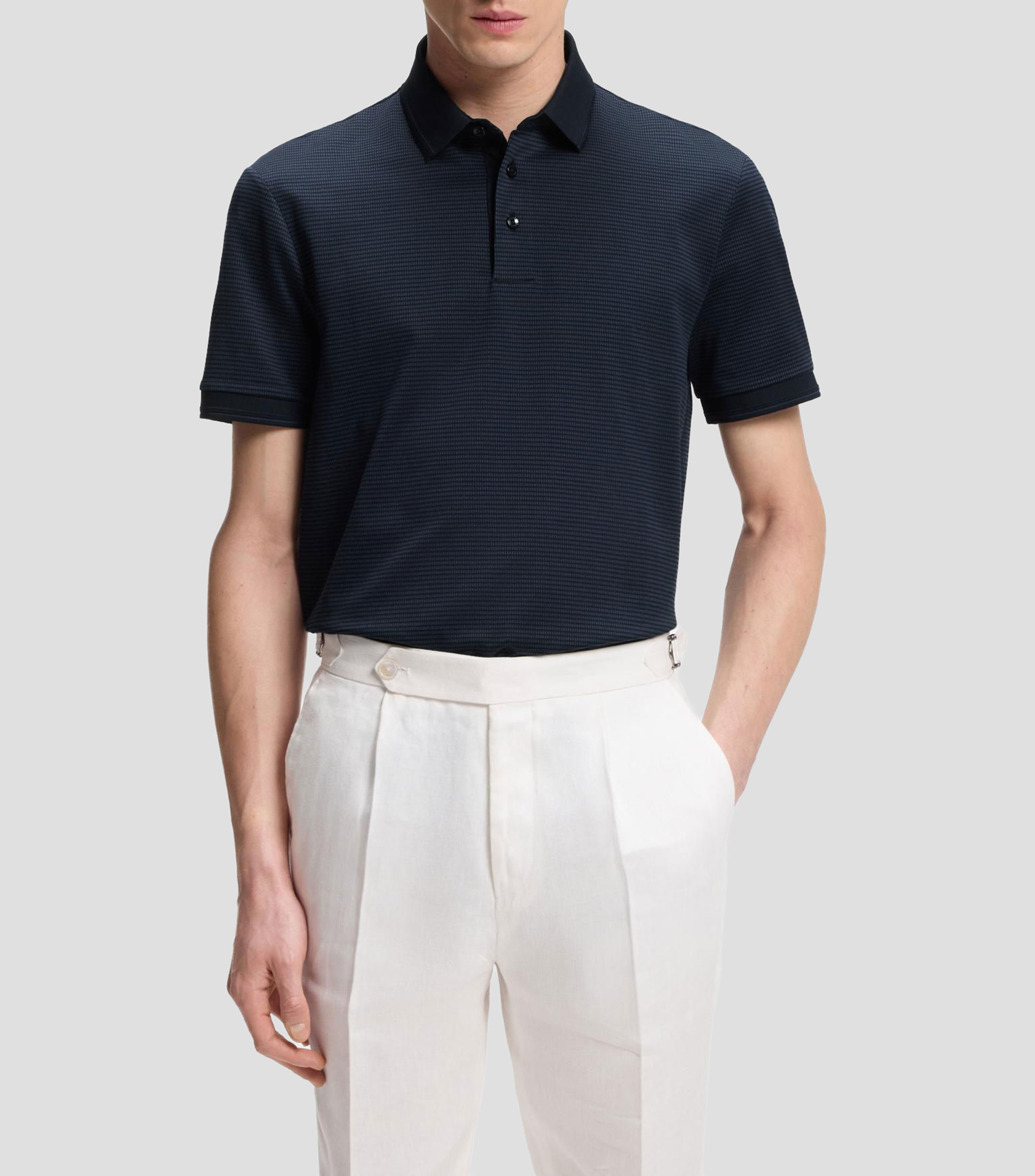 Playera polo de algodón mercerizado con jacquard en tres tonos Hombre
